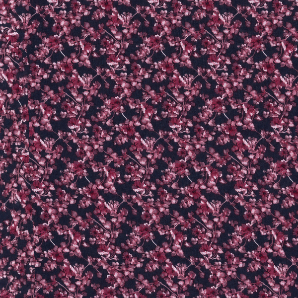 Dark Navy & Magenta Ditsy Floral Sprigs Print Fabric