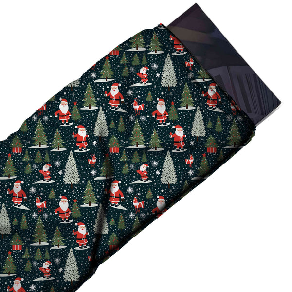 Dark Navy & Red Santa & Snowfall Firs Printed Printed American Crepe Fabric Fabric