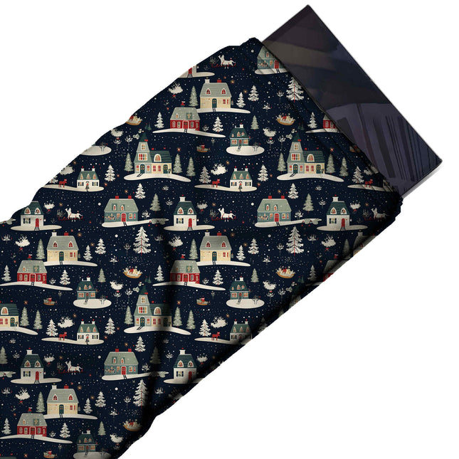 Flat fabric swatch: one-way all-over print of small sage grey and cream farmhouses with, design Design No_4668, Clothwala