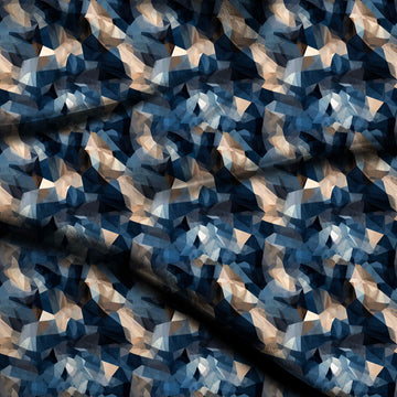 Dark Navy & Sand Beige Midnight Crystal Facets Printed Moss Crepe Fabric