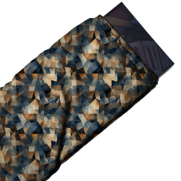 Dark Navy & Sand Mosaic Facets Printed Moss Crepe Fabric