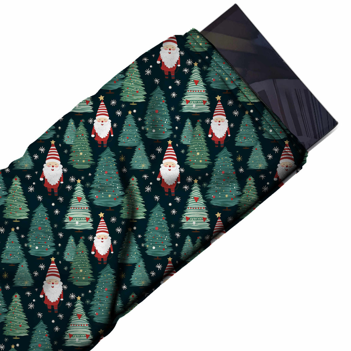 Flat fabric swatch: all-over one-way layout of medium-scale textured fir trees in teal and, design Design No_4529, Clothwala