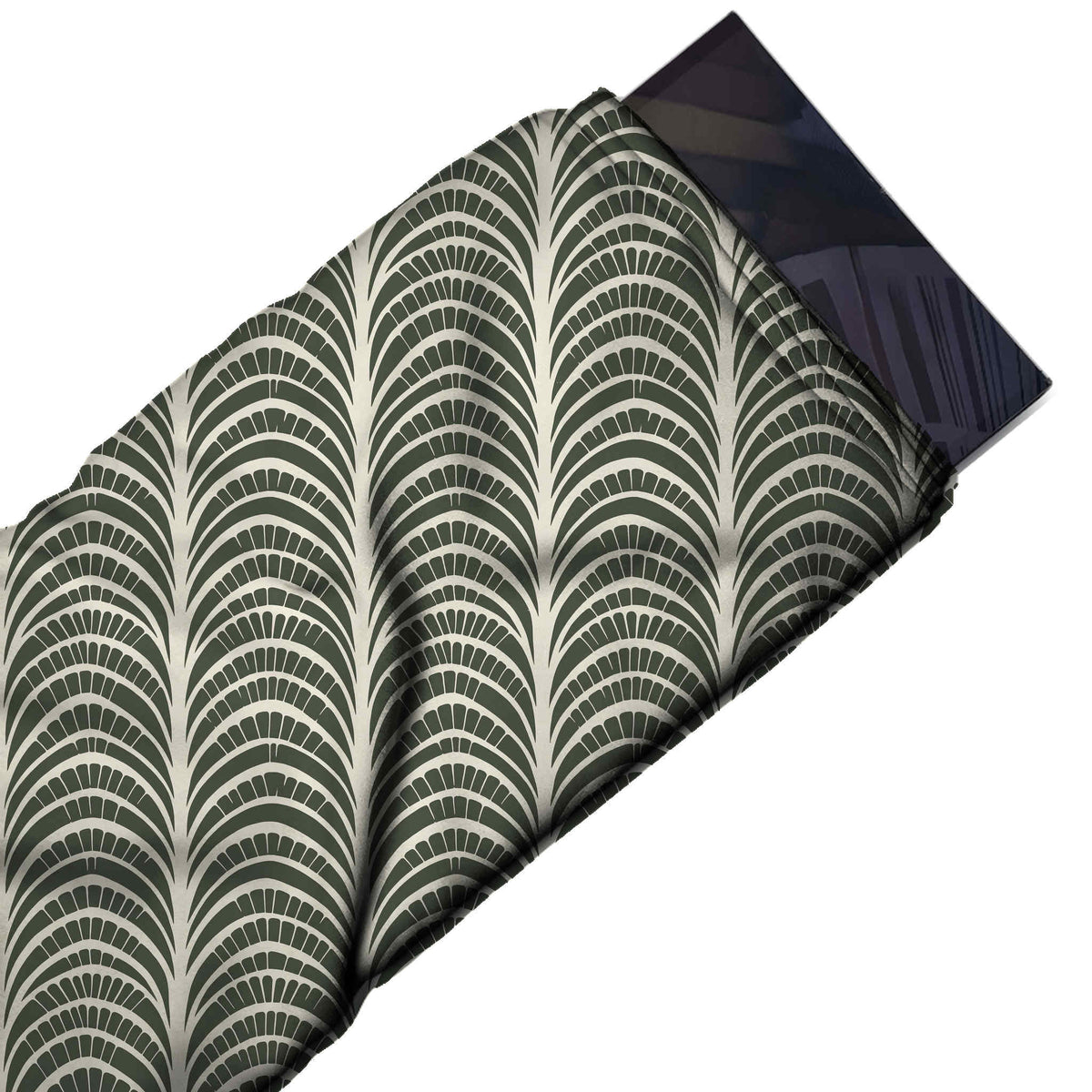 Flat fabric swatch: two-colour geometric of closely stacked cream arches built from short, design Design No_4185, Clothwala