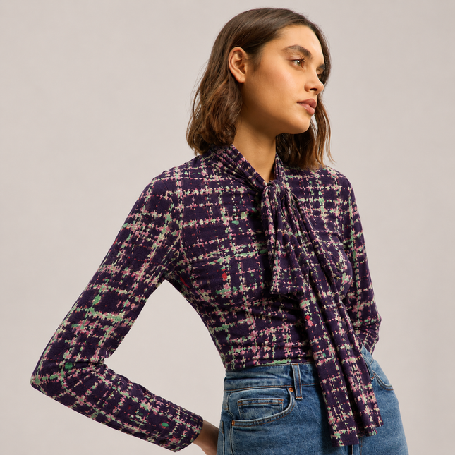 Dark Purple & Light Green Textured Plaid Grid Print Fabric — design 1422DSG-SBGP/DS-89, Clothwala