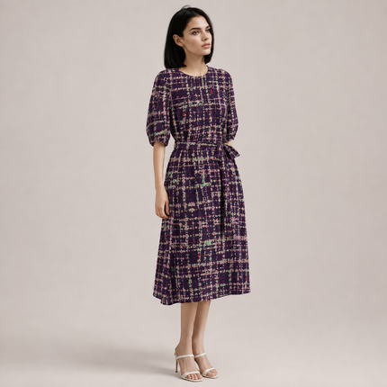 Dark Purple & Light Green Textured Plaid Grid Print Fabric — design 1422DSG-SBGP/DS-89, Clothwala