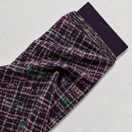 Dark Purple & Light Green Textured Plaid Grid Print Fabric — design 1422DSG-SBGP/DS-89, Clothwala