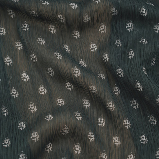 Dark Teal & Off-White Ditsy Floral Clusters Print Fabric — design DS-29, Clothwala