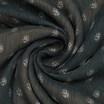 Dark Teal & Off-White Ditsy Floral Clusters Print Fabric — design DS-29, Clothwala