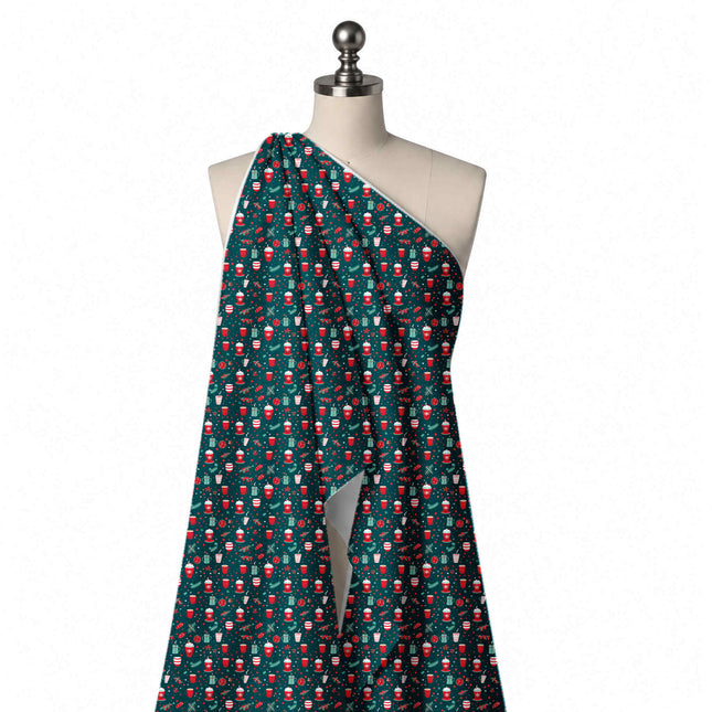 Draped on a mannequin: small-scale all-over print of red cups with whipped cream and, design Design No_4693, Clothwala