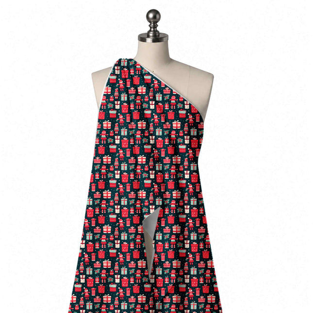 Draped on a mannequin: all-over one-way Christmas print of red, design Design No_4692, Clothwala