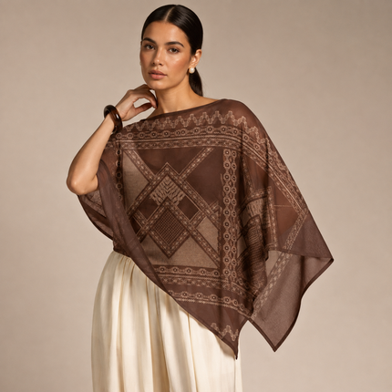 Deep Brown & Beige Geometric Tribal Squares Print Fabric — design 1563A48G-AGGP/DS-532, Clothwala