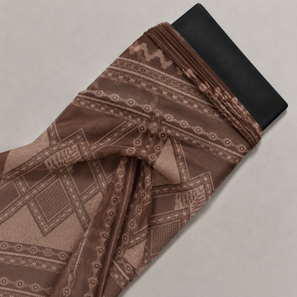 Deep Brown & Beige Geometric Tribal Squares Print Fabric — design 1563A48G-AGGP/DS-532, Clothwala