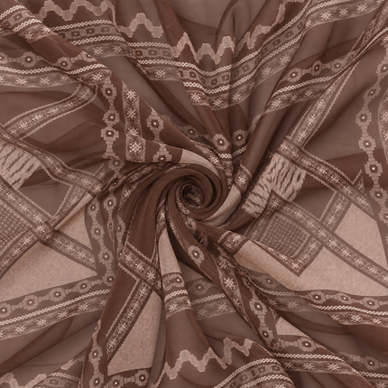 Deep Brown & Beige Geometric Tribal Squares Print Fabric — design 1563A48G-AGGP/DS-532, Clothwala