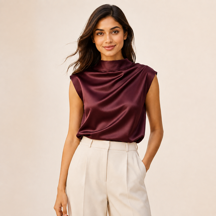 Deep Burgundy Solid Poly Japanese Satin Fabric — design 12831-ABJI/DS-76, Clothwala