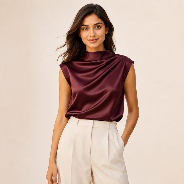 Deep Burgundy Solid Poly Japanese Satin Fabric — design 12831-ABJI/DS-76, Clothwala