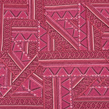 Deep Magenta & White & Dark Maroon Tribal Geometric Patchwork Print Fabric — design 10748G0-SBGP/DS-584, Clothwala
