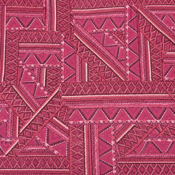 Deep Magenta & White & Dark Maroon Tribal Geometric Patchwork Print Fabric