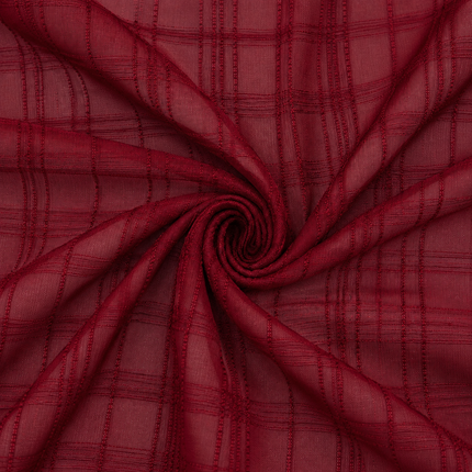 Deep Maroon Solid Georgette Dobby Check Pattern Fabric — design 698DBP-PBSRSM/DS-111, Clothwala