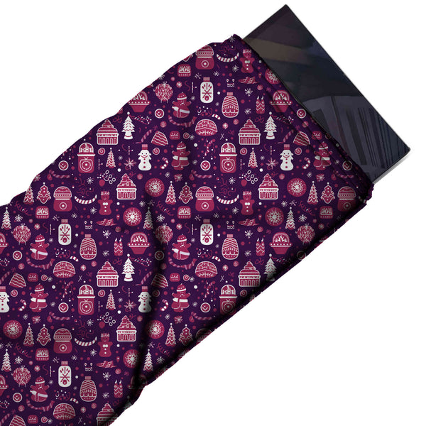 Deep Purple & Magenta Pink Snowmen & Sweet Jars Printed Pure Natural Crepe Fabric