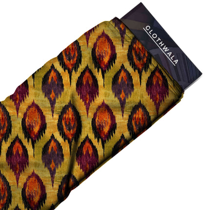 mustard yellow ethnic fabric detail — textured finish digital print closeup