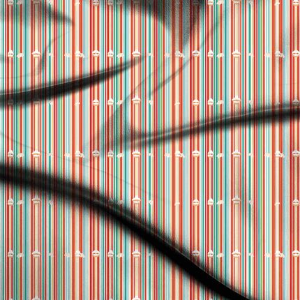 Teal Stripes Digital Print Fabric for Maxi | Artisanal ethnic wear - 4512