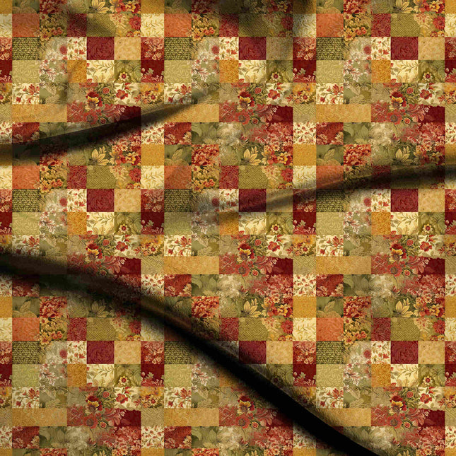 Burnt Sienna Floral Digital Print Fabric | Saree Anarkali Blouse | Festive Silk Blend | Vintage Revival | Viscose Organza Print - 2061