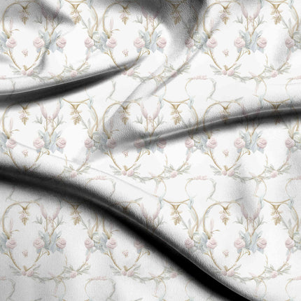 ivory cream floral digital print fabric texture — medium scale closeup