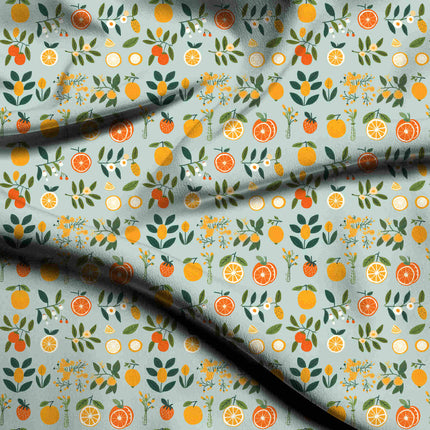 sage green floral digital print fabric texture — medium scale closeup