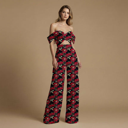 crimson red floral print fabric draped — kurta styling