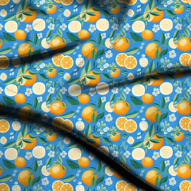 cerulean blue tropical digital print fabric texture — medium scale closeup