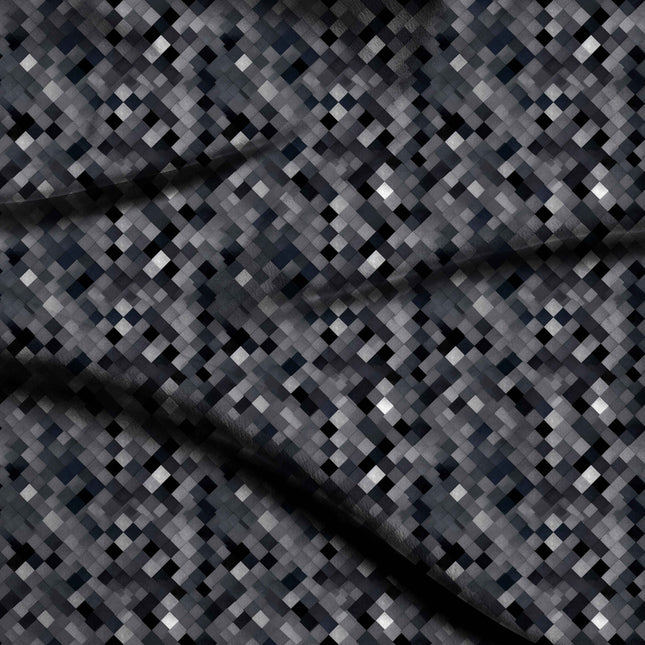 charcoal grey geometric digital print fabric texture — fine scale closeup