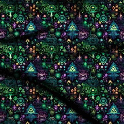 emerald green geometric digital print fabric texture — medium scale closeup