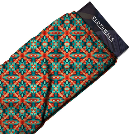 teal green ethnic fabric detail — matte finish digital print closeup