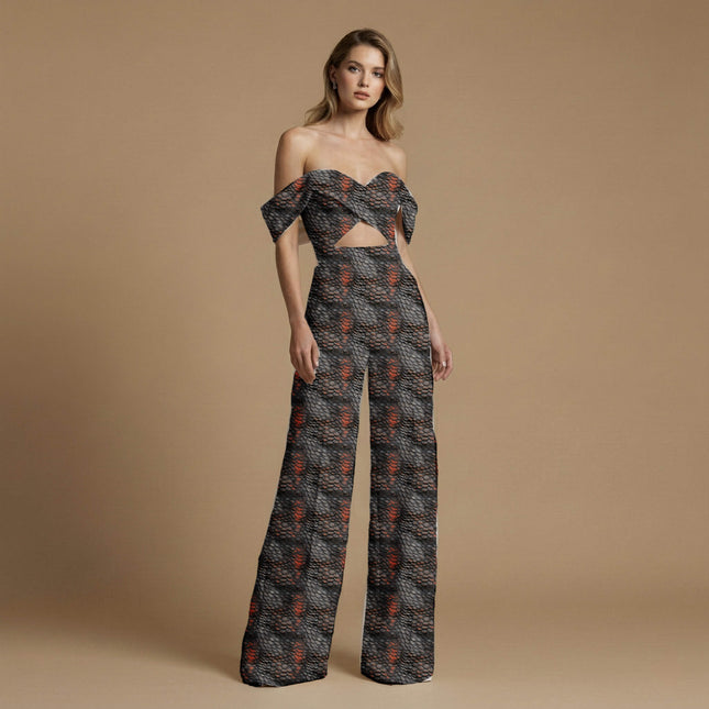 charcoal black animal print fabric draped — structured dress styling