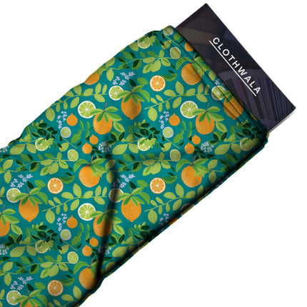 teal green tropical print fabric draped — jumpsuit styling