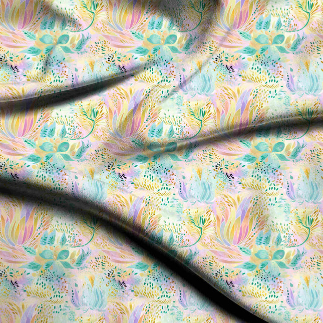 mint green floral digital print fabric texture — medium scale closeup
