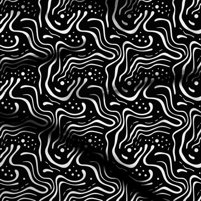 jet black abstract digital print fabric texture — medium scale closeup