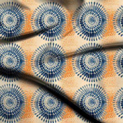 indigo blue mandala digital print fabric texture — medium scale closeup