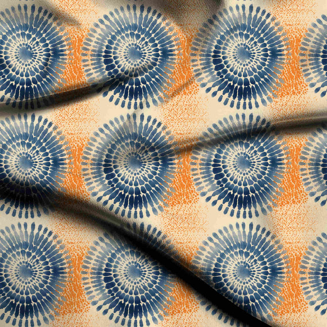 indigo blue mandala digital print fabric texture — medium scale closeup