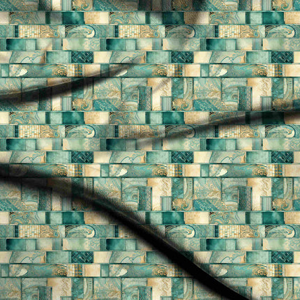 teal abstract digital print fabric texture — medium scale closeup