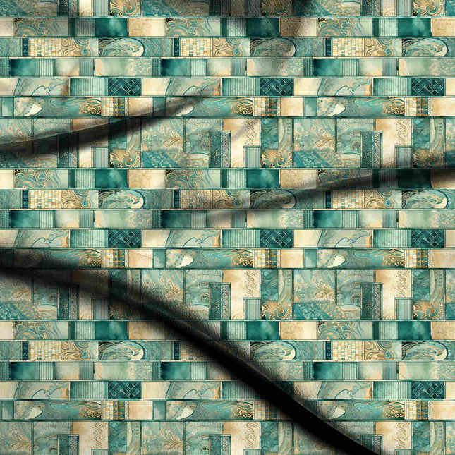 teal abstract digital print fabric texture — medium scale closeup