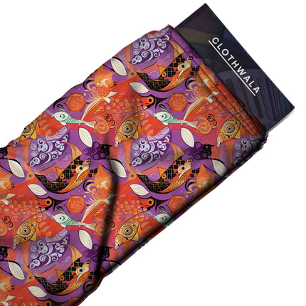 Purple Floral Digital Print Fabric | Saree Lehenga Kaftan | Festive Fusion Wear | Maximalist Print | Crimson Velvet Floral - Image 2