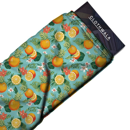 tangerine orange tropical all-over print pattern — medium scale repeat layout