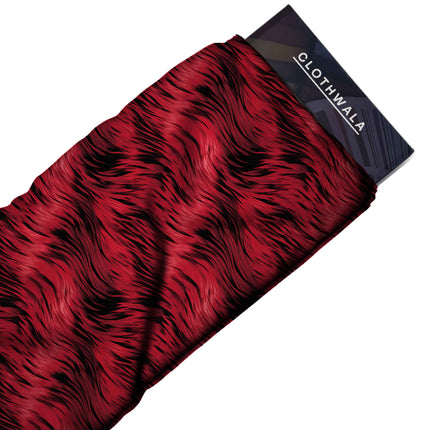 crimson red animal print fabric draped — kaftan styling