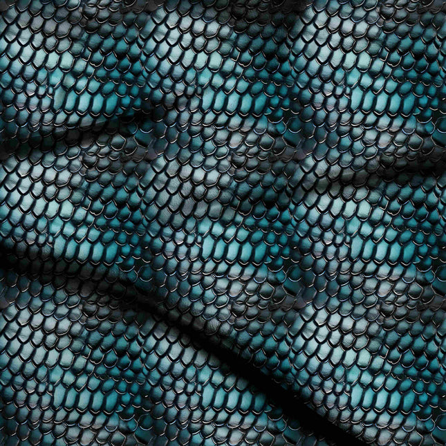 deep teal animal digital print fabric texture — medium scale closeup