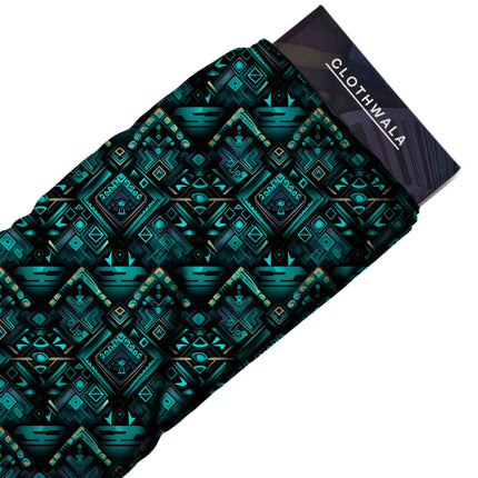 midnight teal ethnic print fabric draped — kaftan styling