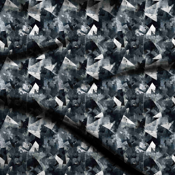Charcoal Fragmented Geometric Shards Print Fabric
