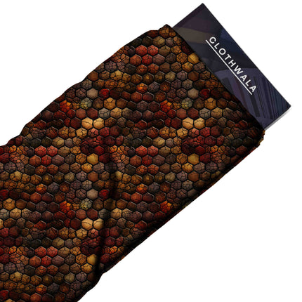 burnt sienna geometric all-over print pattern — medium scale repeat layout