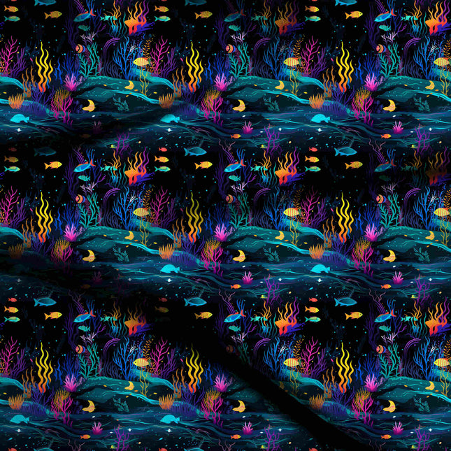 Cobalt Blue Tropical Digital Print Fabric | Kaftan Co-Ord Dress | Psychedelic Festival Wear | Poly Rayon Print - 1883