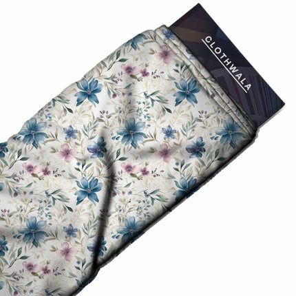 slate blue floral all-over print pattern — medium scale repeat layout
